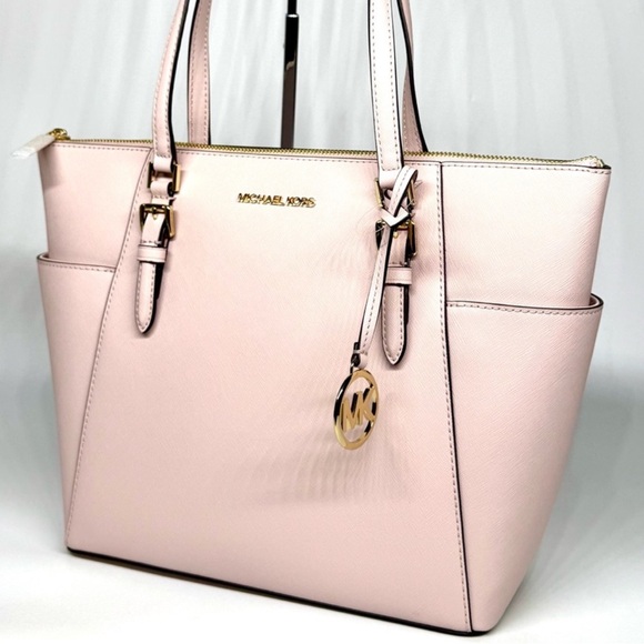 Michael Kors Charlotte Large Leather Top-Zip Tote Bag - Powder Blush
